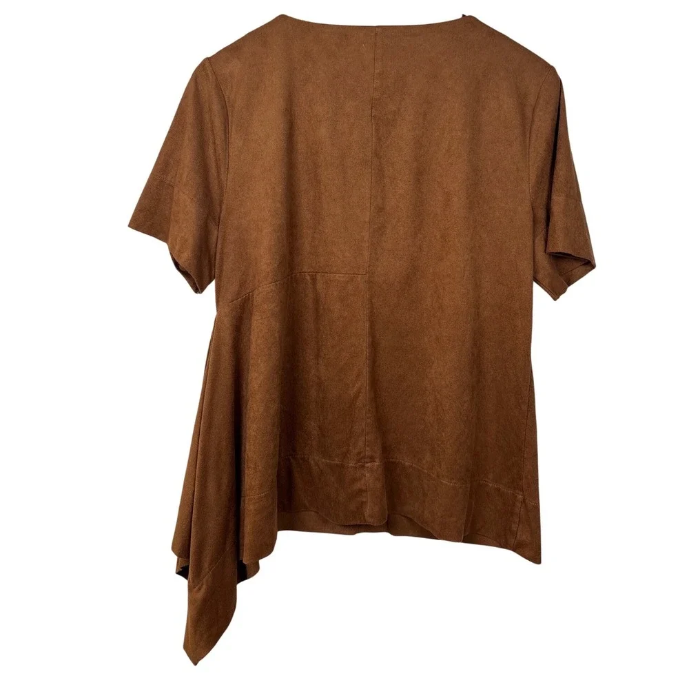 Chico's‎ Women's 1 Brown Suede Angled Asymmetrical Tunic Top Short Sleeve Medium - Picture 7 of 7